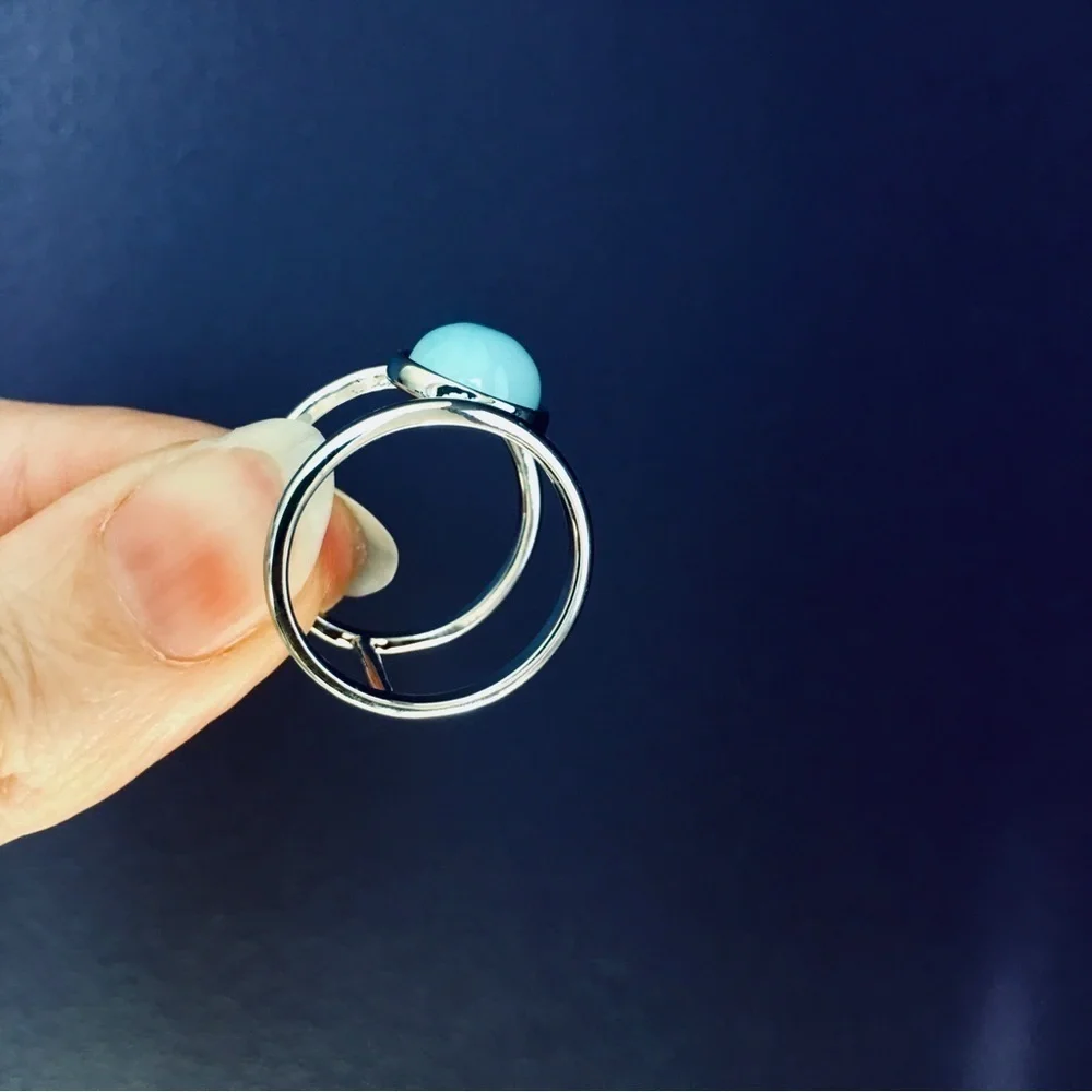 Bohemian Blue Stone Silver Fashion Ring, Size 9